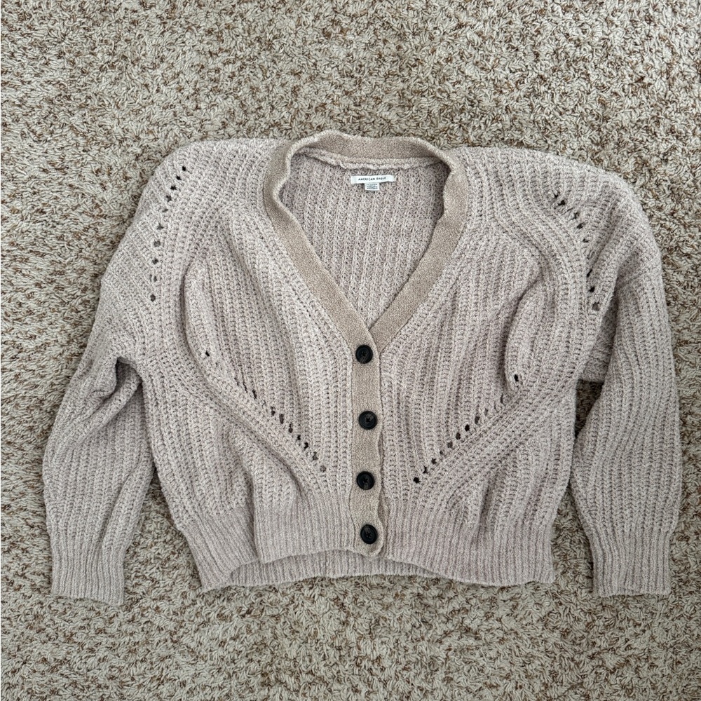 American Eagle Tan Cropped Cardigan